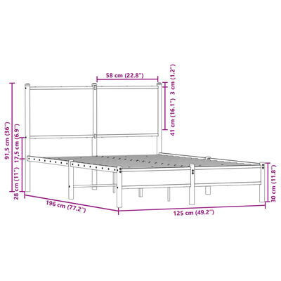 vidaXL Bedframe met hoofdbord metaal bruin eikenkleurig 120x190 cm