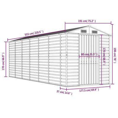 vidaXL Tuinschuur 191x555x198 cm gegalvaniseerd staal lichtgrijs