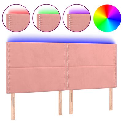 vidaXL Hoofdbord LED 160x5x118/128 cm fluweel roze