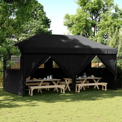 vidaXL Partytent inklapbaar pop-up met 4 zijwanden zwart