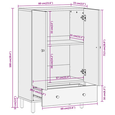 vidaXL Hoge kast 60x33x100 cm massief acaciahout