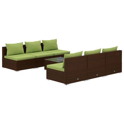 vidaXL 7-delige Loungeset met kussens poly rattan bruin