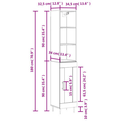 vidaXL Hoge kast 34,5x34x180 cm bewerkt hout gerookt eikenkleurig