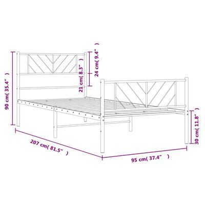 vidaXL Bedframe met hoofd- en voeteneinde metaal wit 90x200 cm