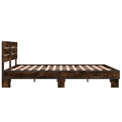 vidaXL Bedframe bewerkt hout metaal gerookt eikenkleurig 150x200 cm