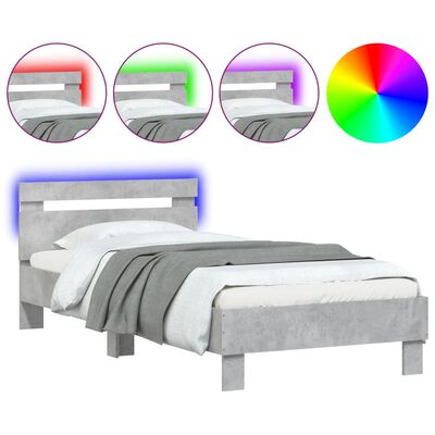 vidaXL Bedframe met hoofdbord en LED-verlichting betongrijs 90x190 cm