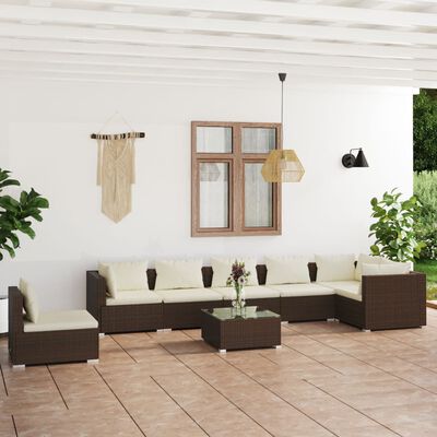 vidaXL 8-delige Loungeset met kussens poly rattan bruin