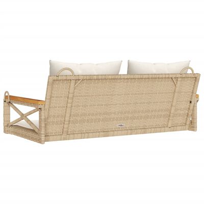 vidaXL Schommelbank met kussens 109x62x40 cm poly rattan beige