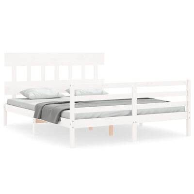 vidaXL Bedframe met hoofdbord massief hout wit 160x200 cm