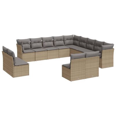 vidaXL 12-delige Loungeset met kussens poly rattan beige