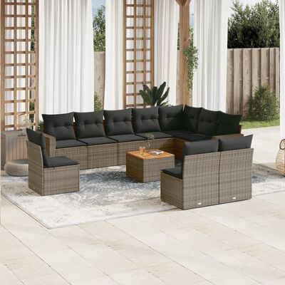 vidaXL 11-delige Loungeset met kussens poly rattan grijs