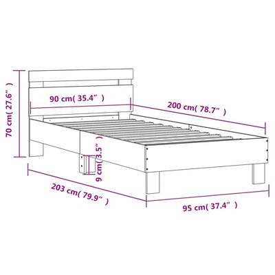 vidaXL Bedframe met hoofdbord en LED sonoma eikenkleurig 90x200 cm