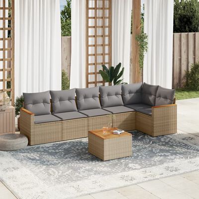 vidaXL 7-delige Loungeset met kussens poly rattan beige