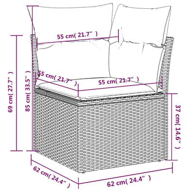 vidaXL 6-delige Loungeset met kussens poly rattan zwart