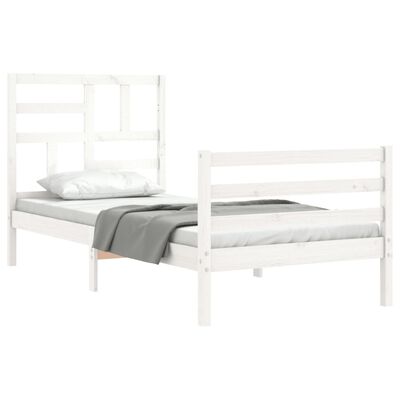 vidaXL Bedframe met hoofdbord massief hout wit 90x200 cm