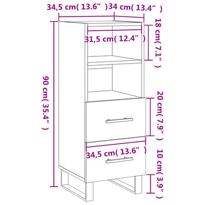 vidaXL Dressoir 34,5x34x90 cm bewerkt hout zwart