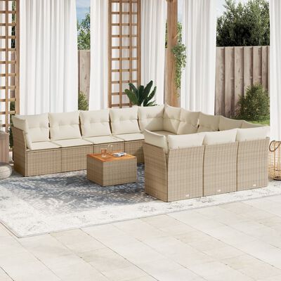 vidaXL 12-delige Loungeset met kussens poly rattan beige