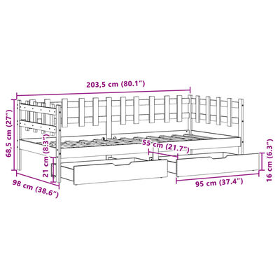 vidaXL Slaapbank met lades 80x200 cm massief grenenhout