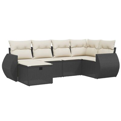 vidaXL 6-delige Loungeset met kussens poly rattan zwart