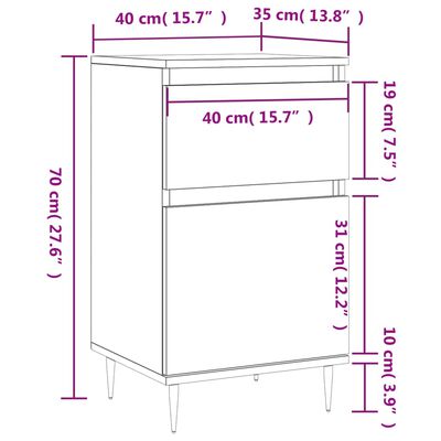 vidaXL Dressoirs 2 st 40x35x70 cm bewerkt hout sonoma eikenkleurig