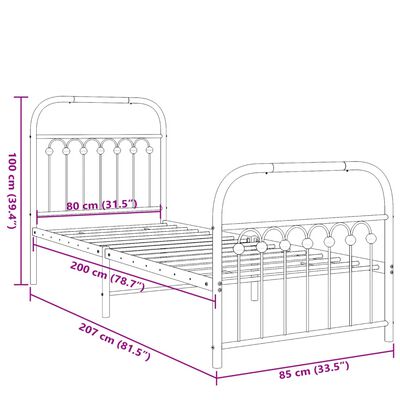 vidaXL Bedframe met hoofd- en voeteneinde metaal zwart 80x200 cm