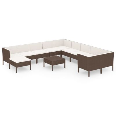 vidaXL 12-delige Loungeset met kussens poly rattan bruin