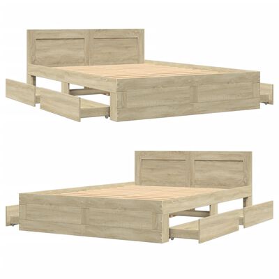 vidaXL Bedframe met hoofdeinde bewerkt hout sonoma eiken 140x200 cm