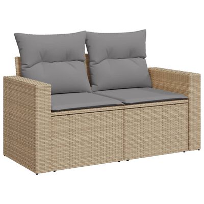 vidaXL 7-delige Loungeset met kussens poly rattan gemengd beige