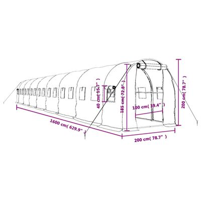 vidaXL Tuinkas met stalen frame 32 m² 16x2x2 m groen