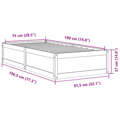 vidaXL Bedframe zonder matras massief grenenhout wit 75x190 cm