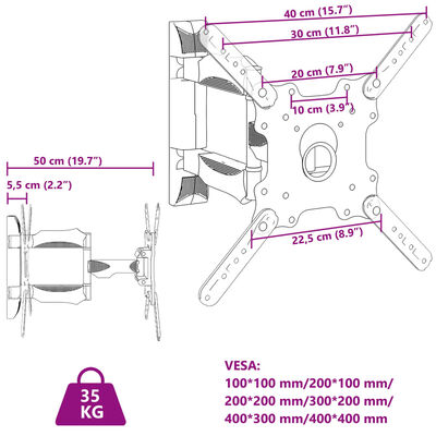 vidaXL Tv-muurbeugel 32-55 inch scherm 35 kg Max VESA 400x400 cm