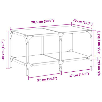 vidaXL Salontafel met transparant glazen blad 78,5x40x40 cm staal