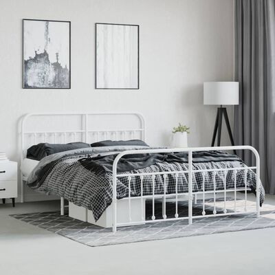 vidaXL Bedframe met hoofd- en voeteneinde metaal wit 183x213 cm