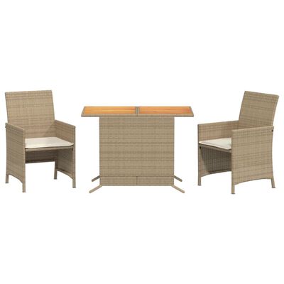 vidaXL 3-delige Bistroset met kussens poly rattan beige