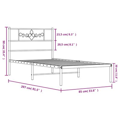 vidaXL Bedframe met hoofdbord metaal wit 80x200 cm