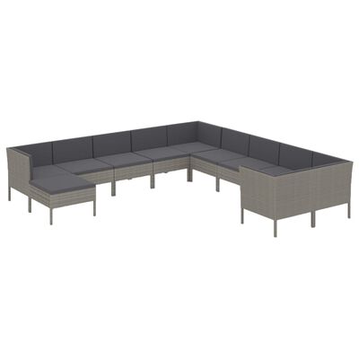 vidaXL 11-delige Loungeset met kussens poly rattan grijs