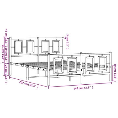 vidaXL Bedframe met hoofd- en voeteneinde metaal zwart 140x200 cm