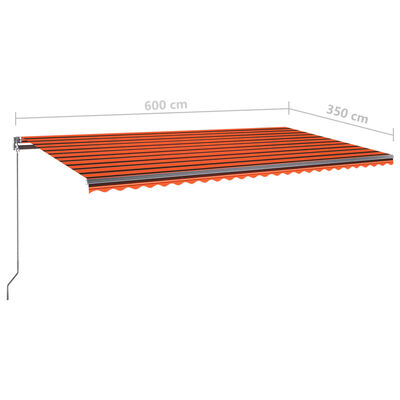 vidaXL Luifel automatisch met LED windsensor 600x350 cm oranje bruin