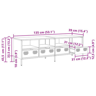 vidaXL Tv-meubel 135x39x43,5 cm koudgewalst staal olijfgroen