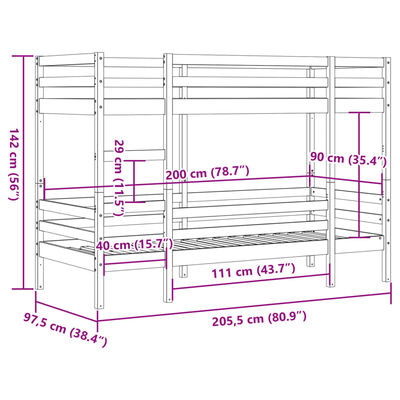 vidaXL Stapelbed massief grenenhout wasbruin 90x200 cm