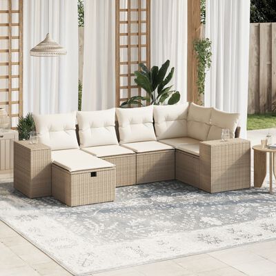 vidaXL 6-delige Loungeset met kussens poly rattan beige