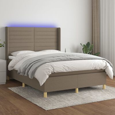 vidaXL Boxspring met matras en LED stof taupe 140x190 cm