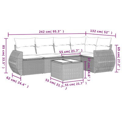 vidaXL 6-delige Loungeset met kussens poly rattan zwart