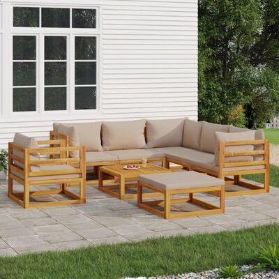 vidaXL 8-delige Loungeset met kussens massief hout taupe