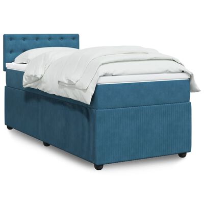 vidaXL Boxspring met matras fluweel blauw 90x190 cm