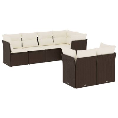 vidaXL 7-delige Loungeset met kussens poly rattan bruin