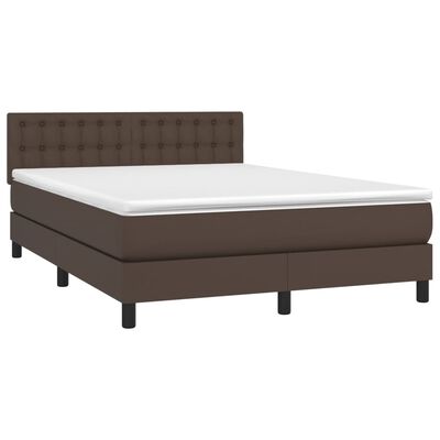 vidaXL Boxspring met matras en LED kunstleer bruin 140x200 cm