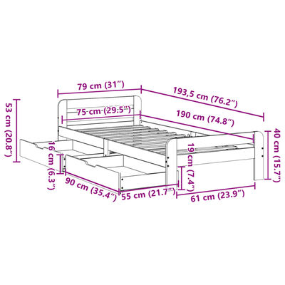 vidaXL Bedframe zonder matras massief grenenhout 75x190 cm