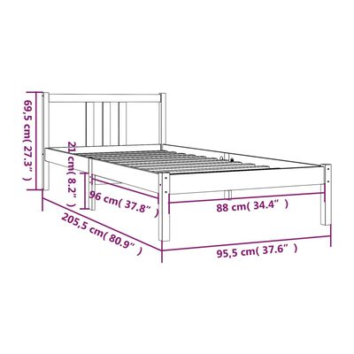 vidaXL Bedframe massief hout 90x200 cm