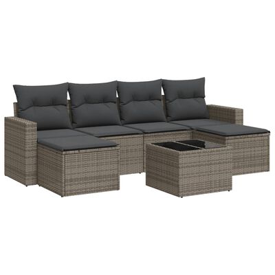 vidaXL 7-delige Loungeset met kussens poly rattan grijs